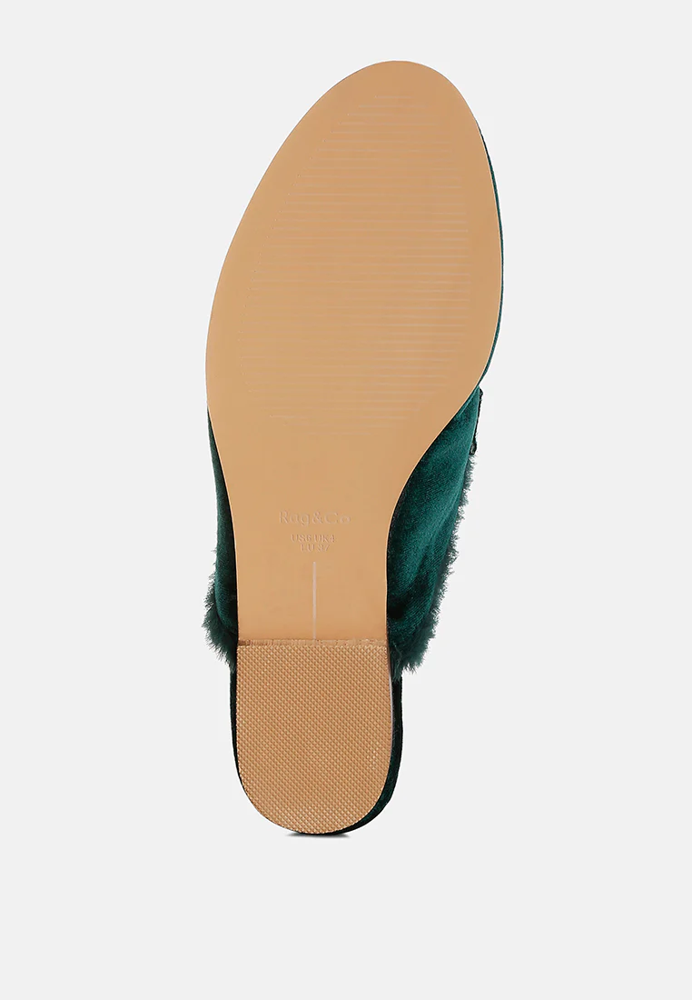 Seyhan Fur Detail Velvet Slip-On Mules - Image 5