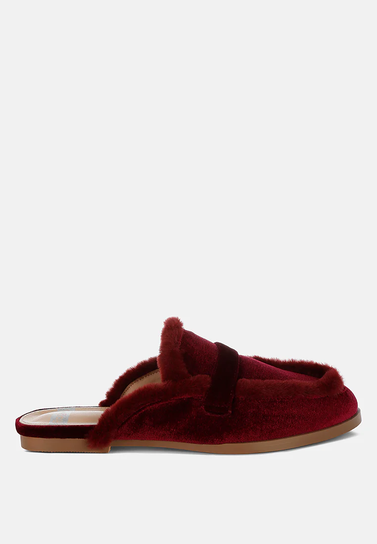 Seyhan Fur Detail Velvet Slip-On Mules - Image 6