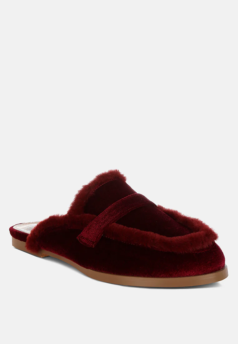 Seyhan Fur Detail Velvet Slip-On Mules - Image 7