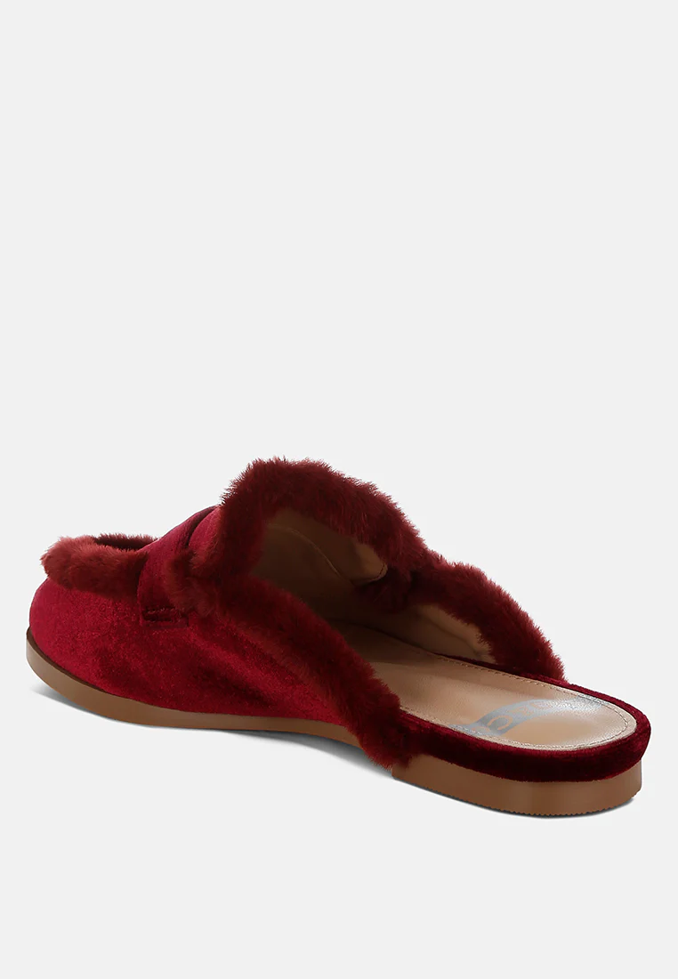 Seyhan Fur Detail Velvet Slip-On Mules - Image 8