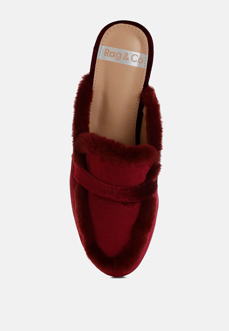 Seyhan Fur Detail Velvet Slip-On Mules - Image 9