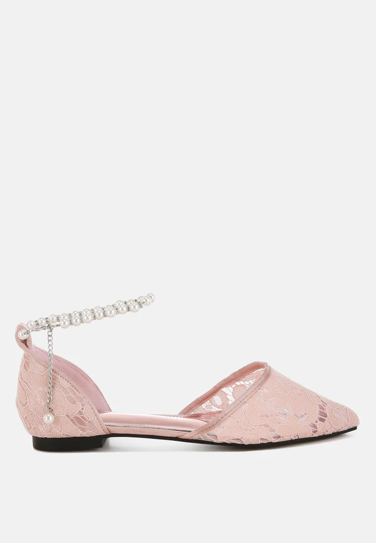 Shrami Pearl & Rhinestone Strap Flat Sandals
