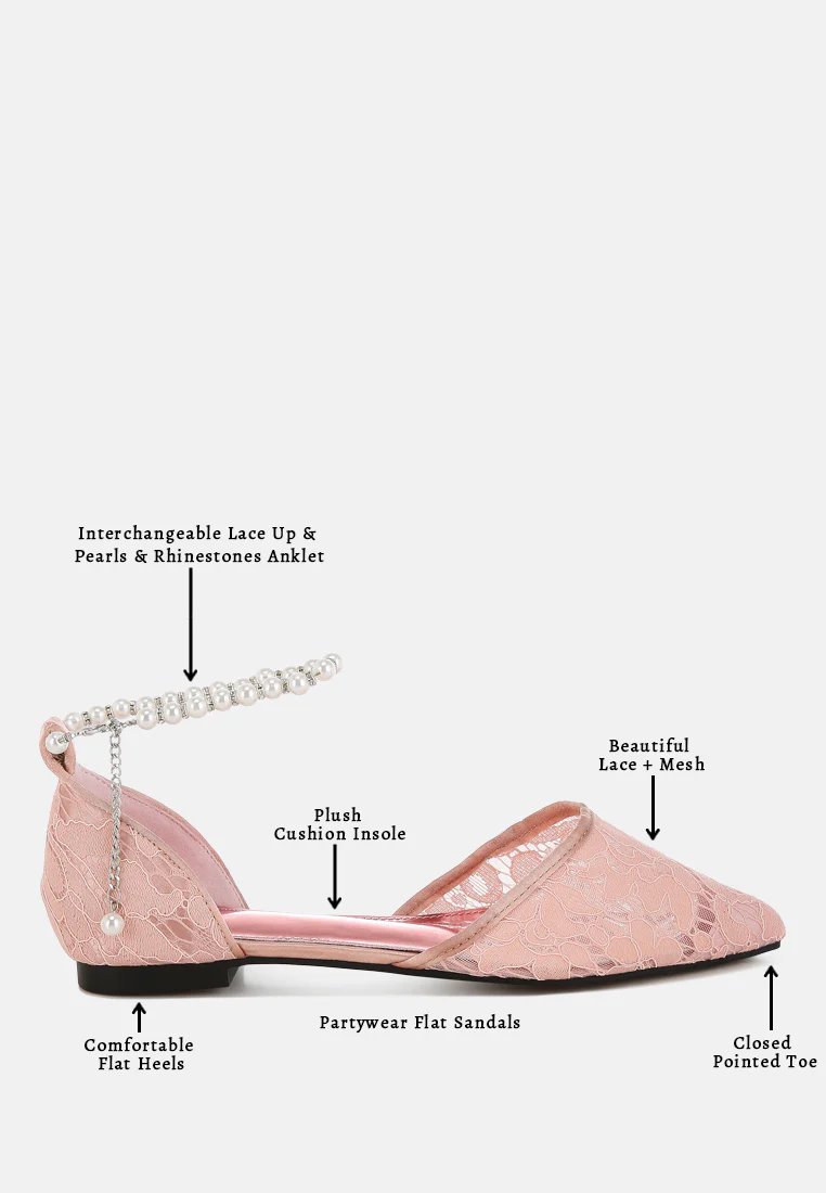 Shrami Pearl & Rhinestone Strap Flat Sandals - Image 6