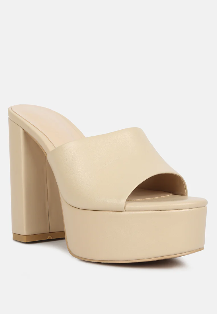 SHURI Open Toe High Block Heel Sandals in Beige - Image 2