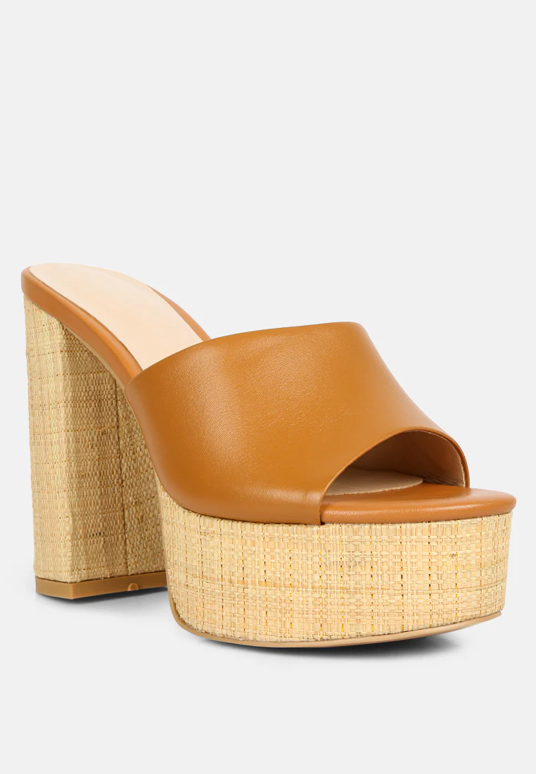 SHURI Open Toe High Block Heel Sandals in Tan - Image 2