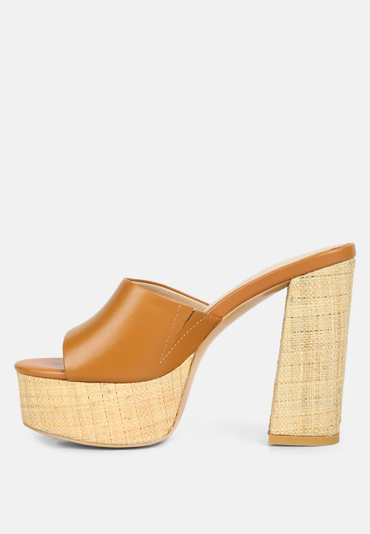 SHURI Open Toe High Block Heel Sandals in Tan - Image 4