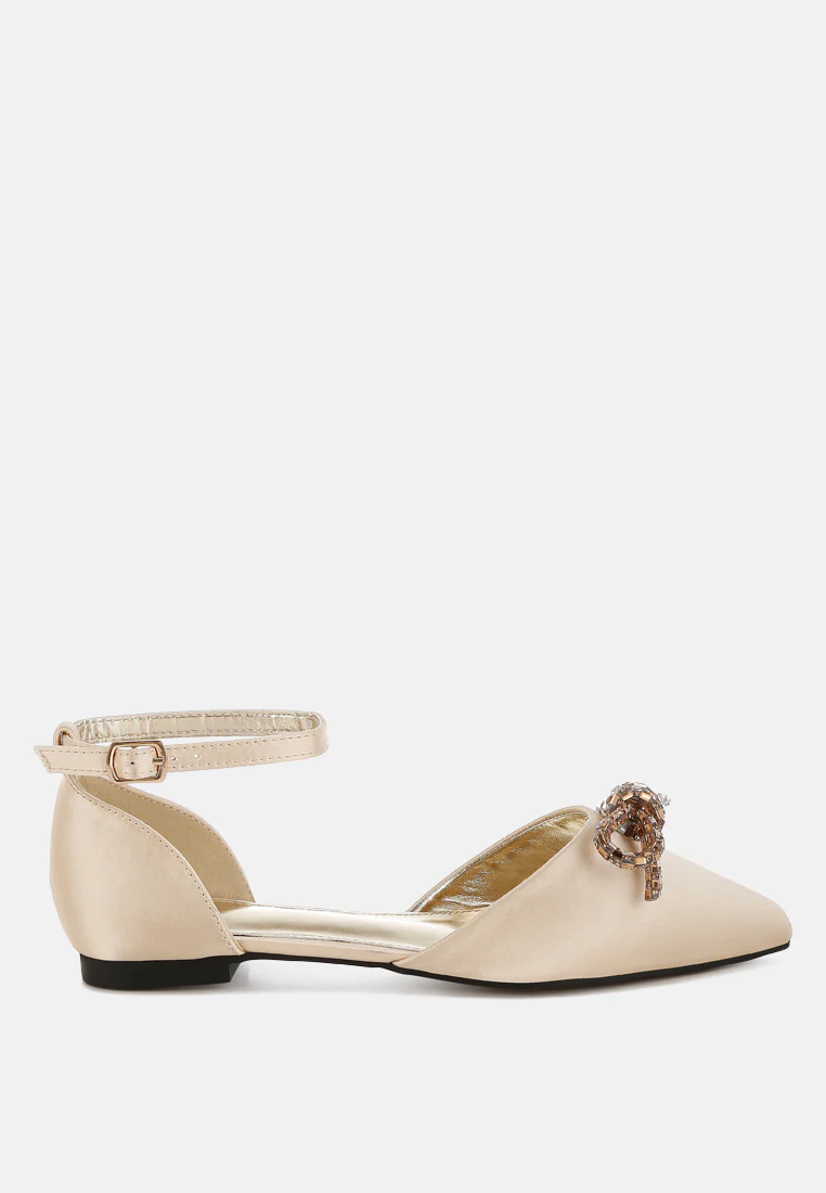 Simina Rhinestone Detail Bow Flat Sandals - Image 10