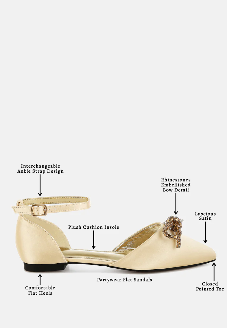 Simina Rhinestone Detail Bow Flat Sandals - Image 15