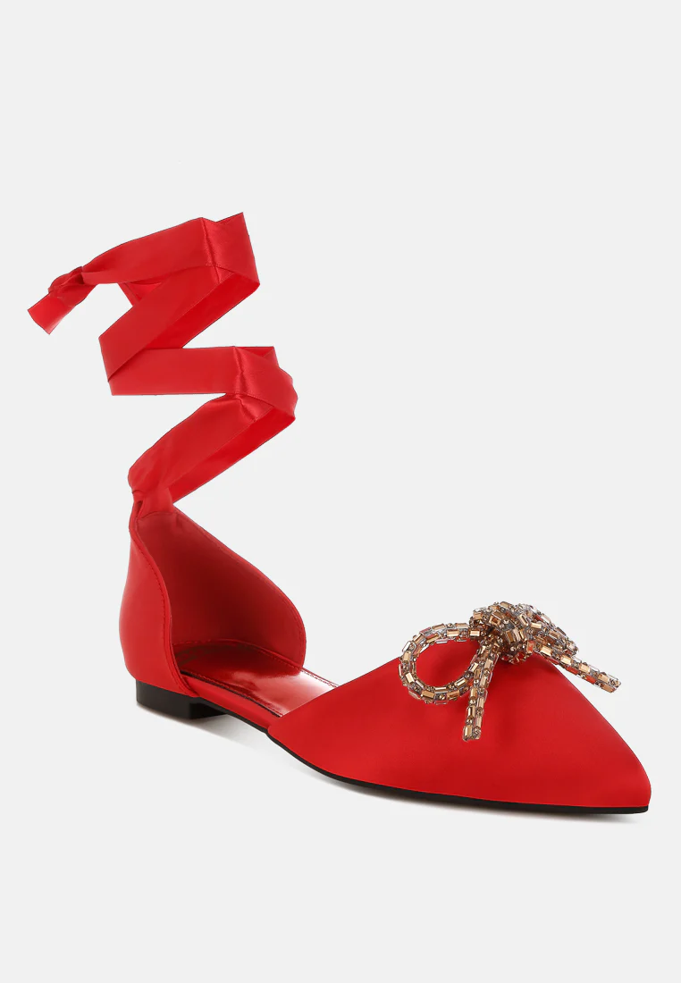 Simina Rhinestone Detail Bow Flat Sandals - Image 18