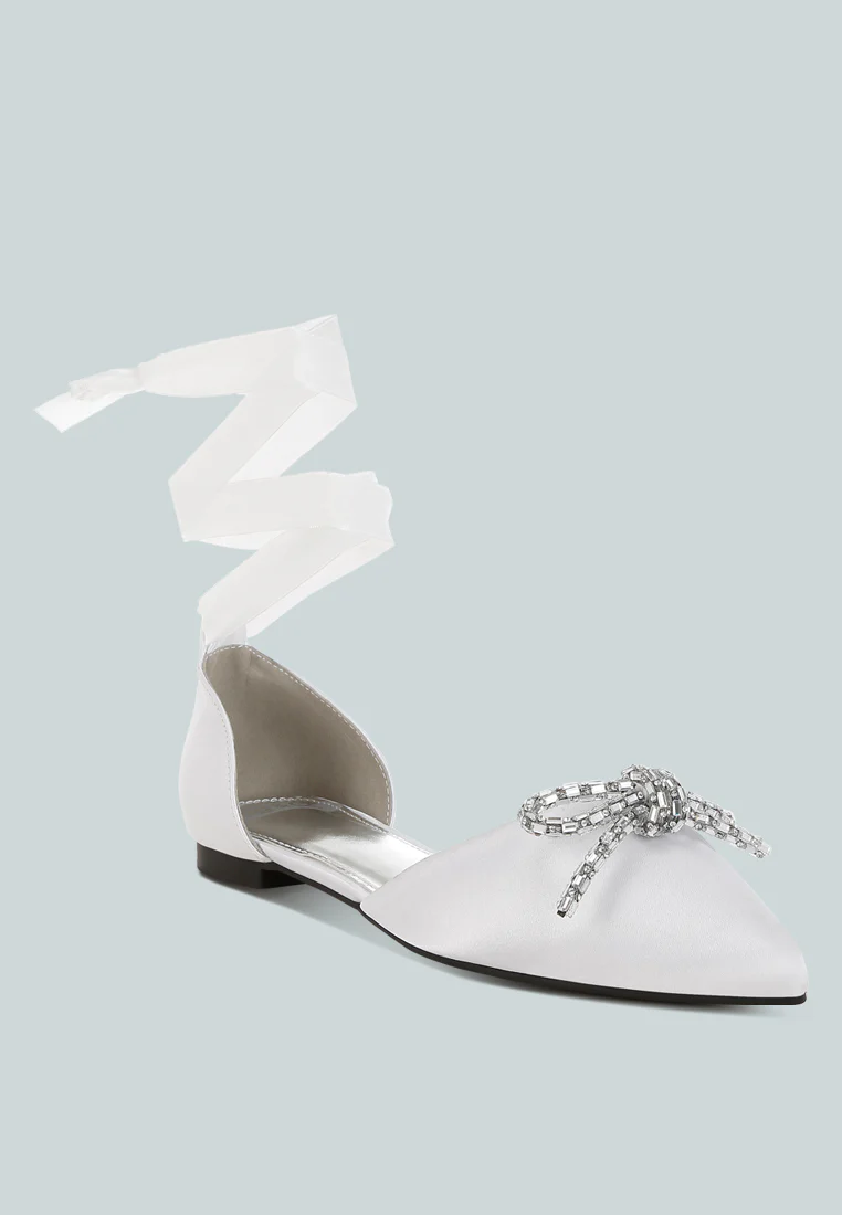 Simina Rhinestone Detail Bow Flat Sandals - Image 3