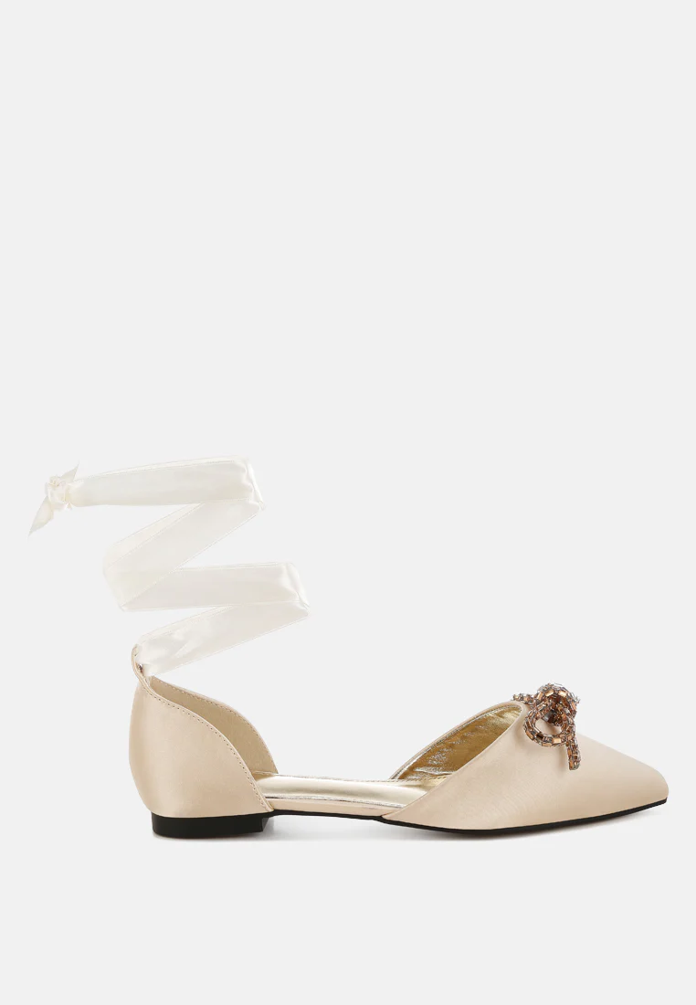 Simina Rhinestone Detail Bow Flat Sandals - Image 8