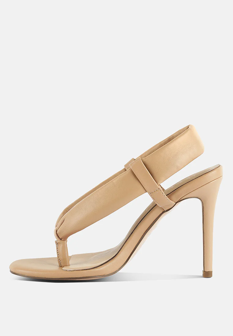 SINGLES Beige Stiletto Heel Thong Sandals - Image 4