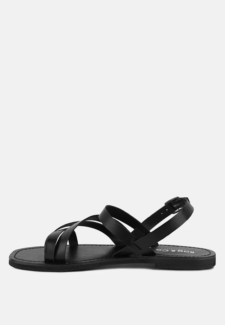 SLOANA Black Strappy Flat Sandals - Image 4