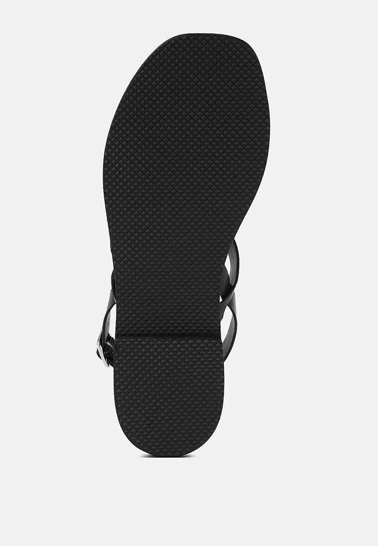 SLOANA Black Strappy Flat Sandals - Image 7