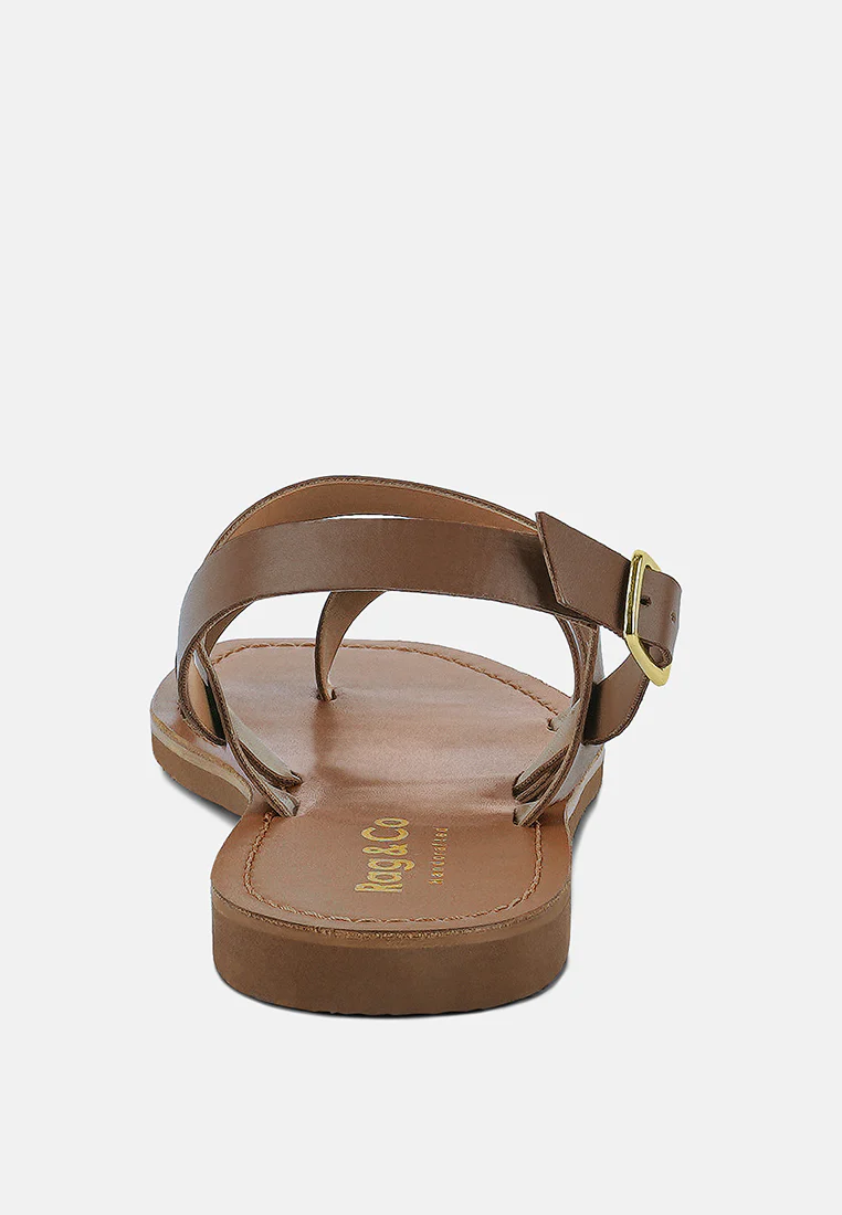 SLOANA Tan Strappy Flat Sandals - Image 5