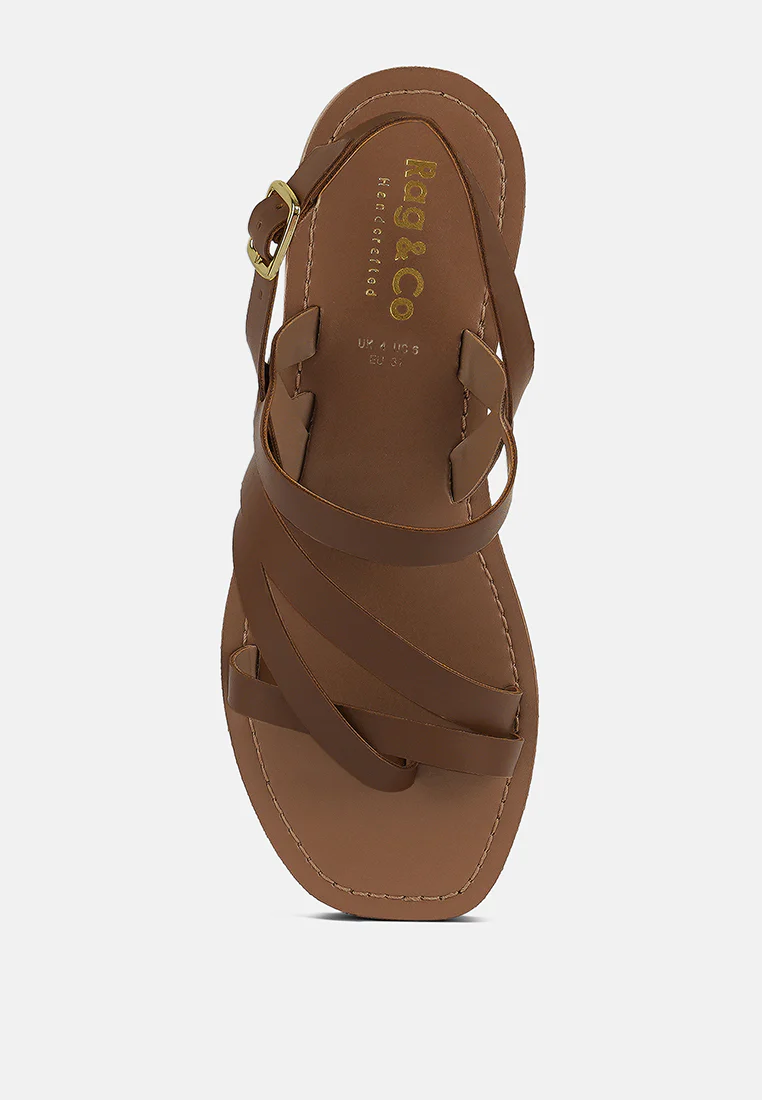 SLOANA Tan Strappy Flat Sandals - Image 6