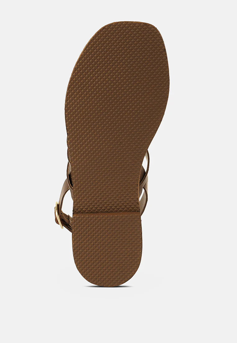 SLOANA Tan Strappy Flat Sandals - Image 7