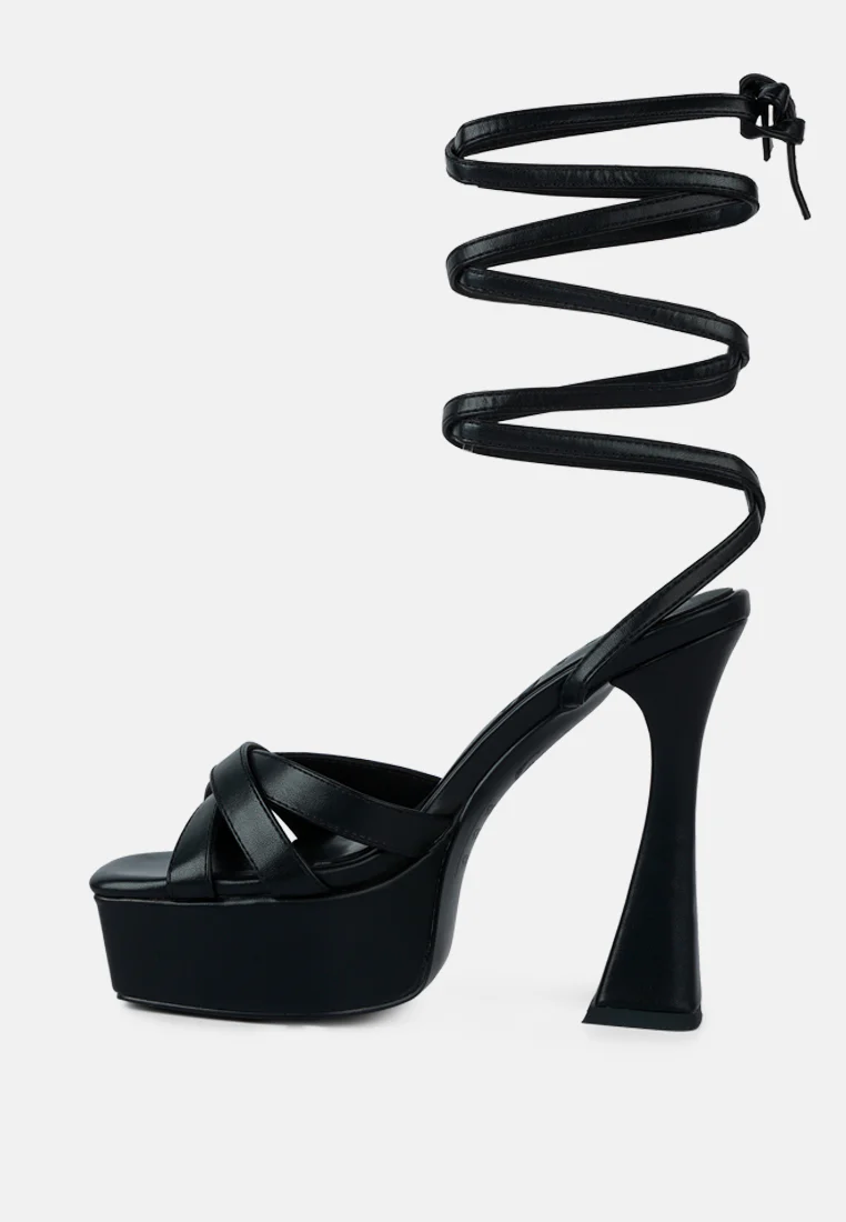 SPLITSOUL Black Lace Up High Platform Sandal - Image 4