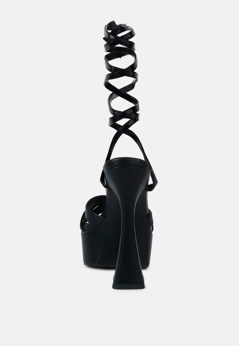 SPLITSOUL Black Lace Up High Platform Sandal - Image 5