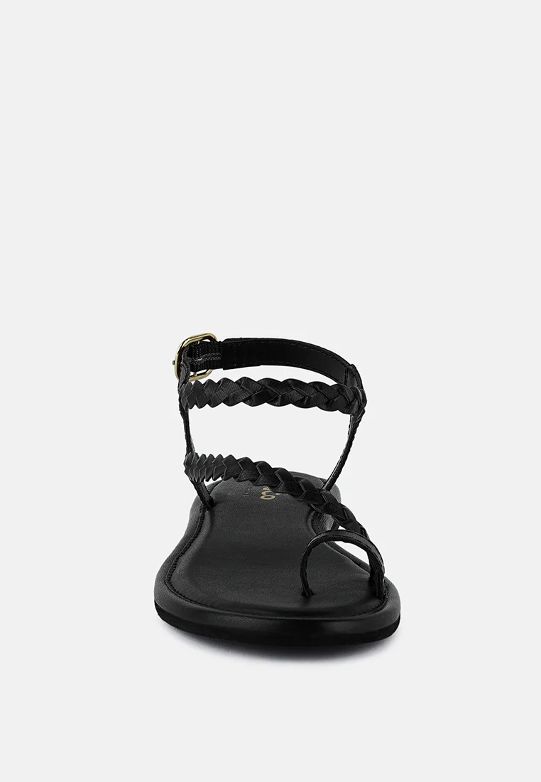 STALLONE Black Braided Flat Sandals - Image 3