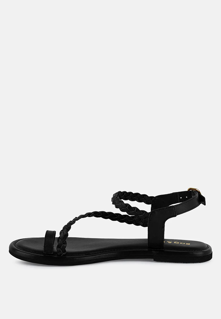 STALLONE Black Braided Flat Sandals - Image 4