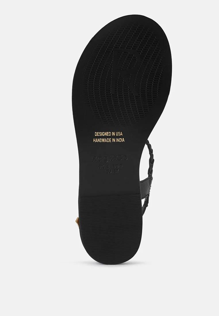 STALLONE Black Braided Flat Sandals - Image 7
