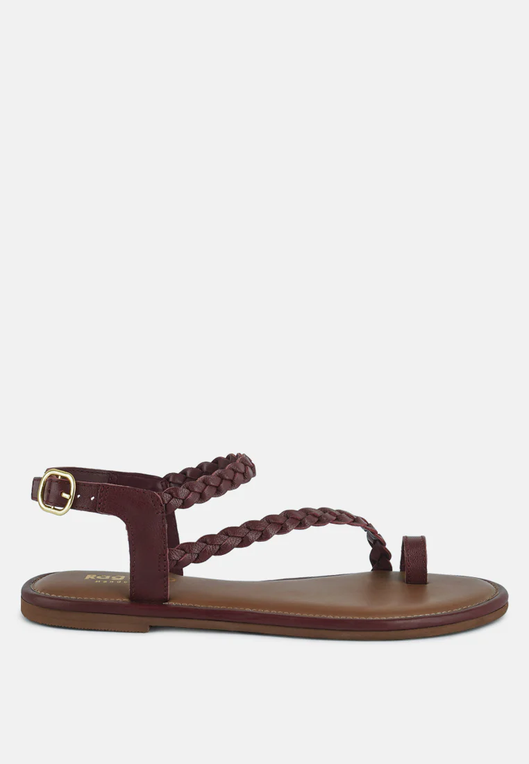 STALLONE Burgundy Braided Flat Sandals - Image 2