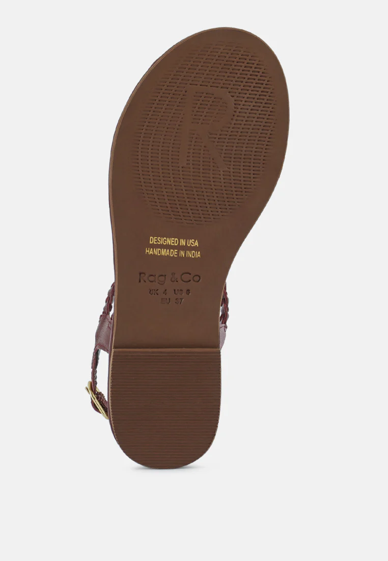STALLONE Burgundy Braided Flat Sandals - Image 7