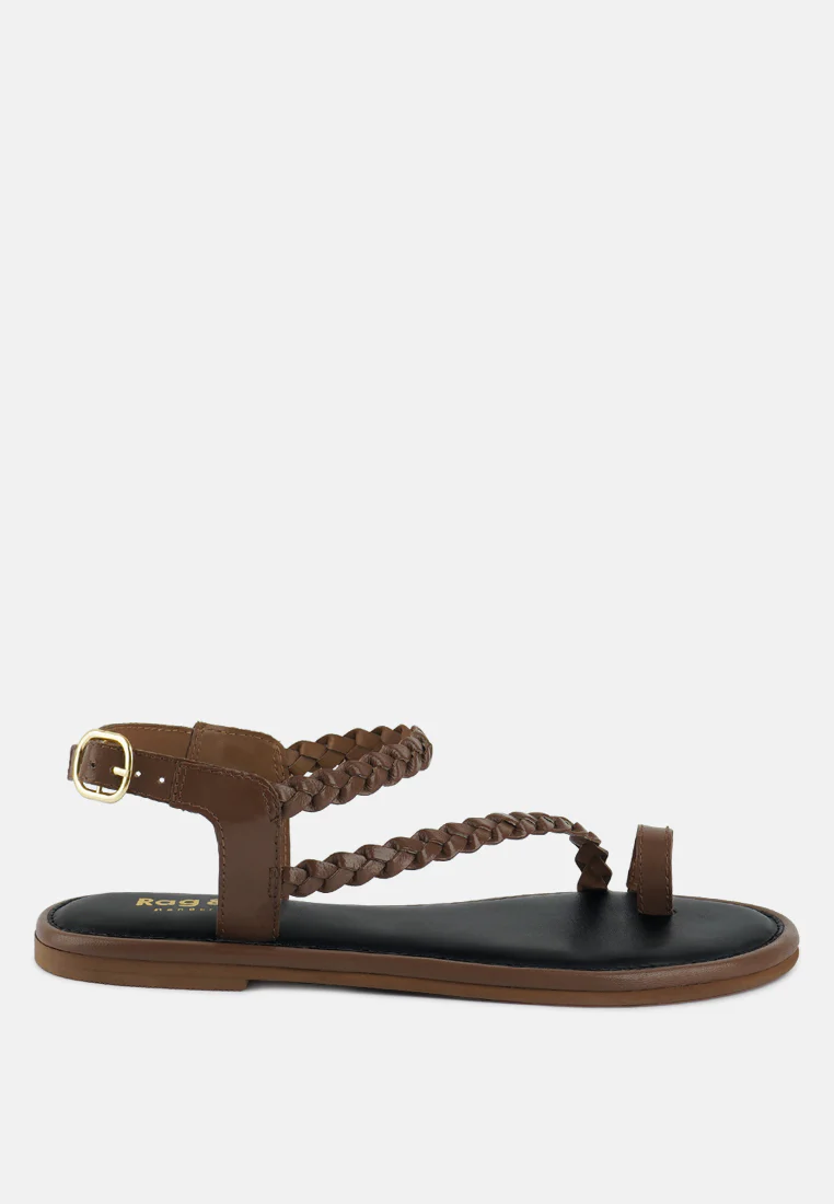 STALLONE Tan Braided Flat Sandals - Image 2