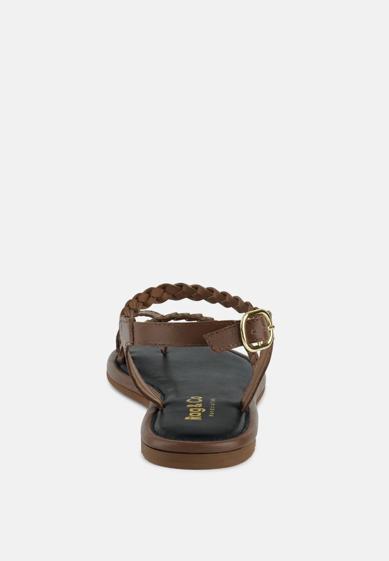 STALLONE Tan Braided Flat Sandals - Image 5