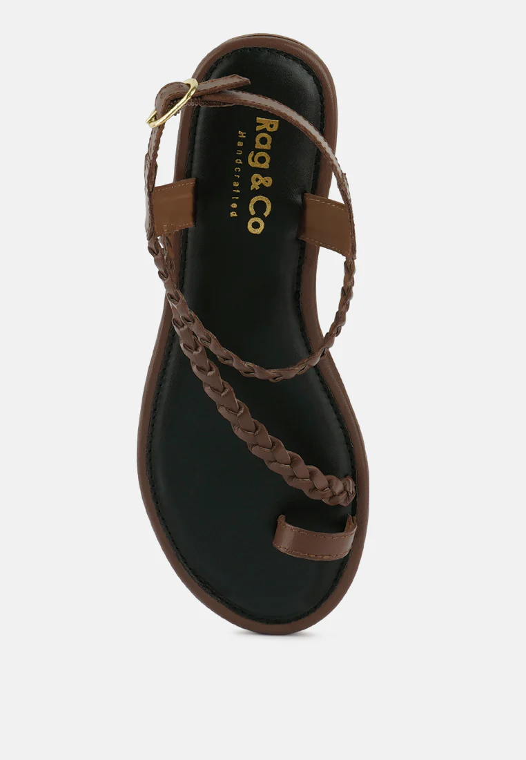 STALLONE Tan Braided Flat Sandals - Image 6
