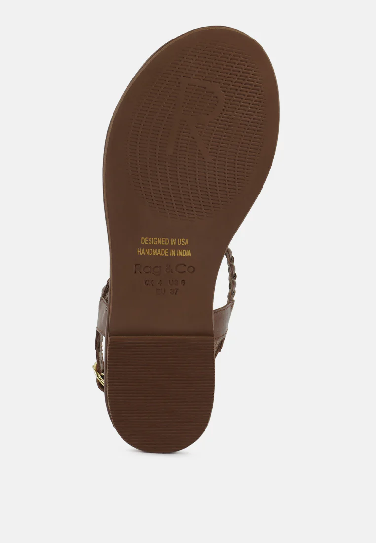 STALLONE Tan Braided Flat Sandals - Image 7