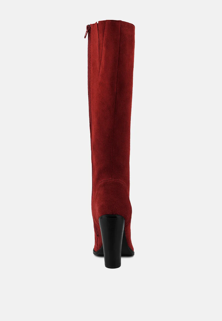 STREET-SLAY Antique Eyelets lace up Knee Boots In Red - Image 5
