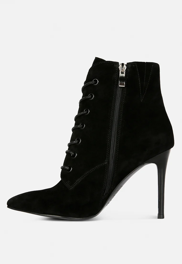 SULFUR Black Suede Leather Stiletto Ankle Boot - Image 4