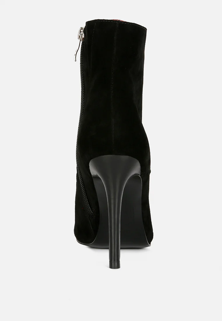 SULFUR Black Suede Leather Stiletto Ankle Boot - Image 5