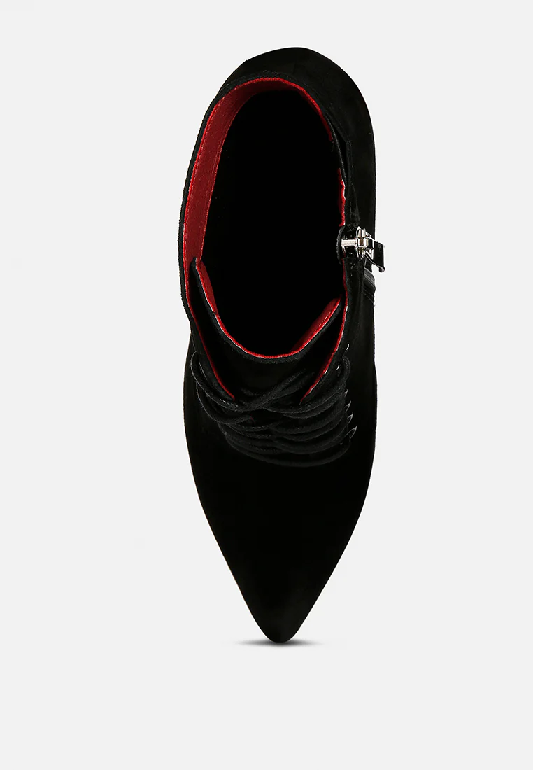 SULFUR Black Suede Leather Stiletto Ankle Boot - Image 6
