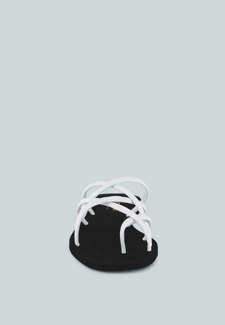 SWEETIN White Strappy Flat Slip On Sandals - Image 4