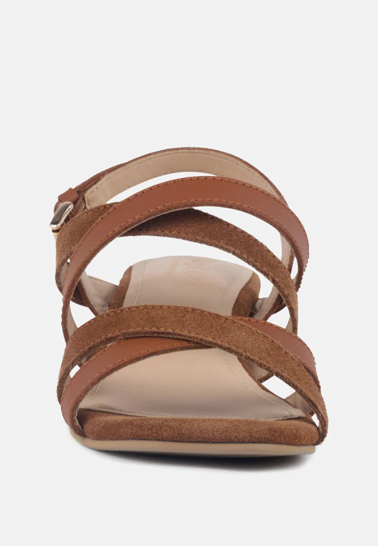 ASTRID Tan Mid Heeled Block Leather Sandal - Image 3