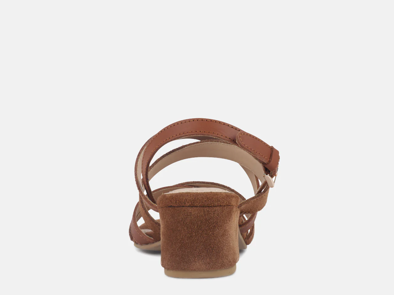ASTRID Tan Mid Heeled Block Leather Sandal - Image 5
