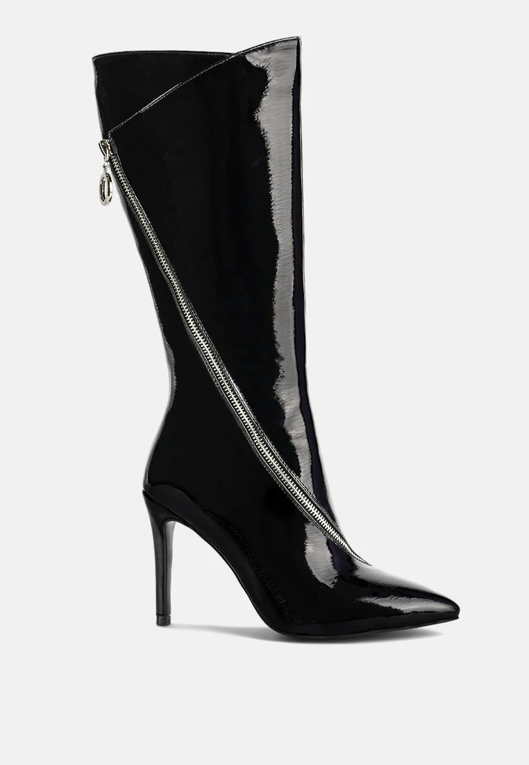 TSAROH Zip Around Calf Boot In Black - Image 2