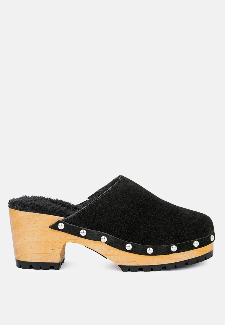 TULLEY Suede Clogs Mules in Black - Image 2