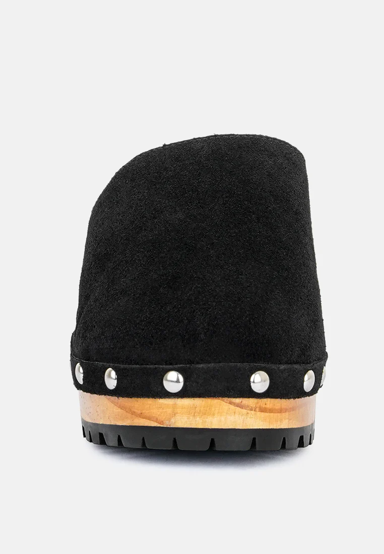 TULLEY Suede Clogs Mules in Black - Image 3