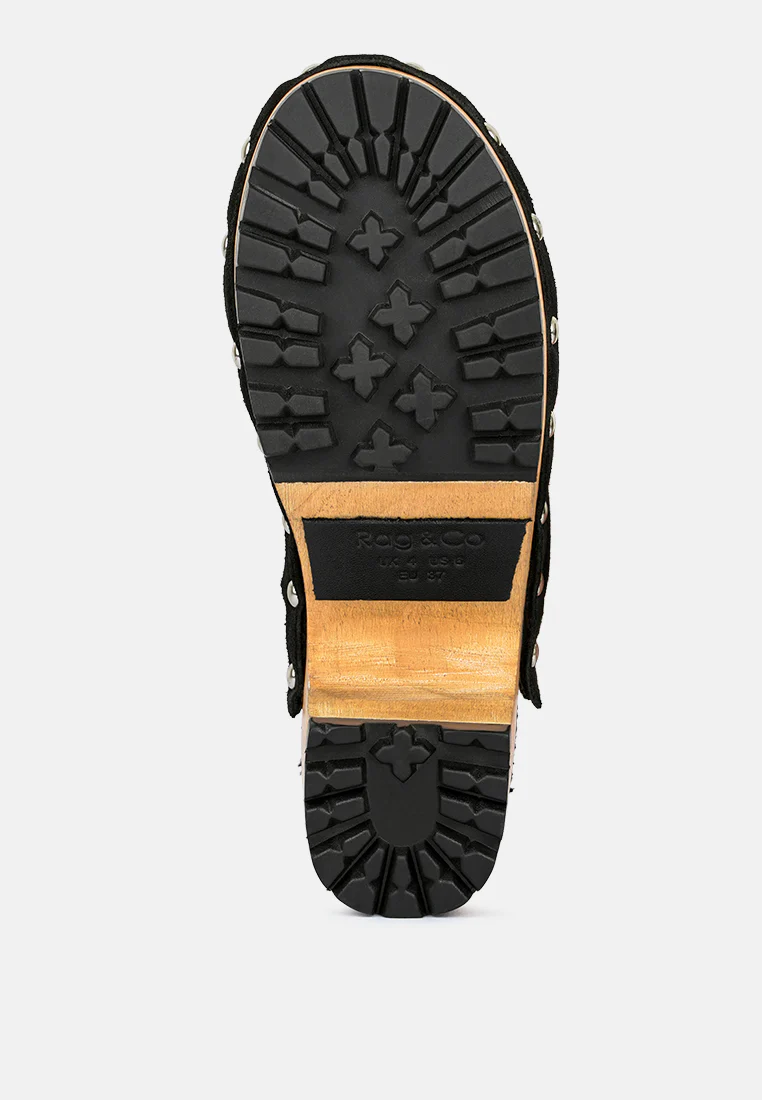 TULLEY Suede Clogs Mules in Black - Image 6
