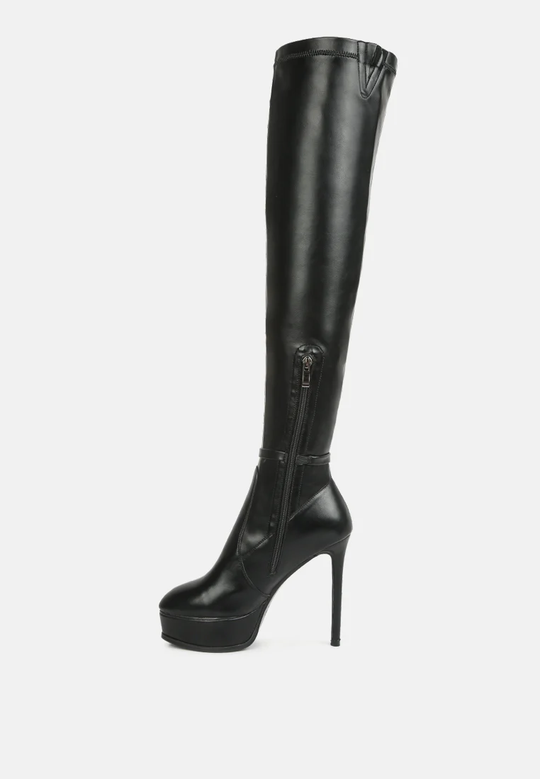 TWINKLES Patent Stiletto Heeled Long Boots in Black - Image 3