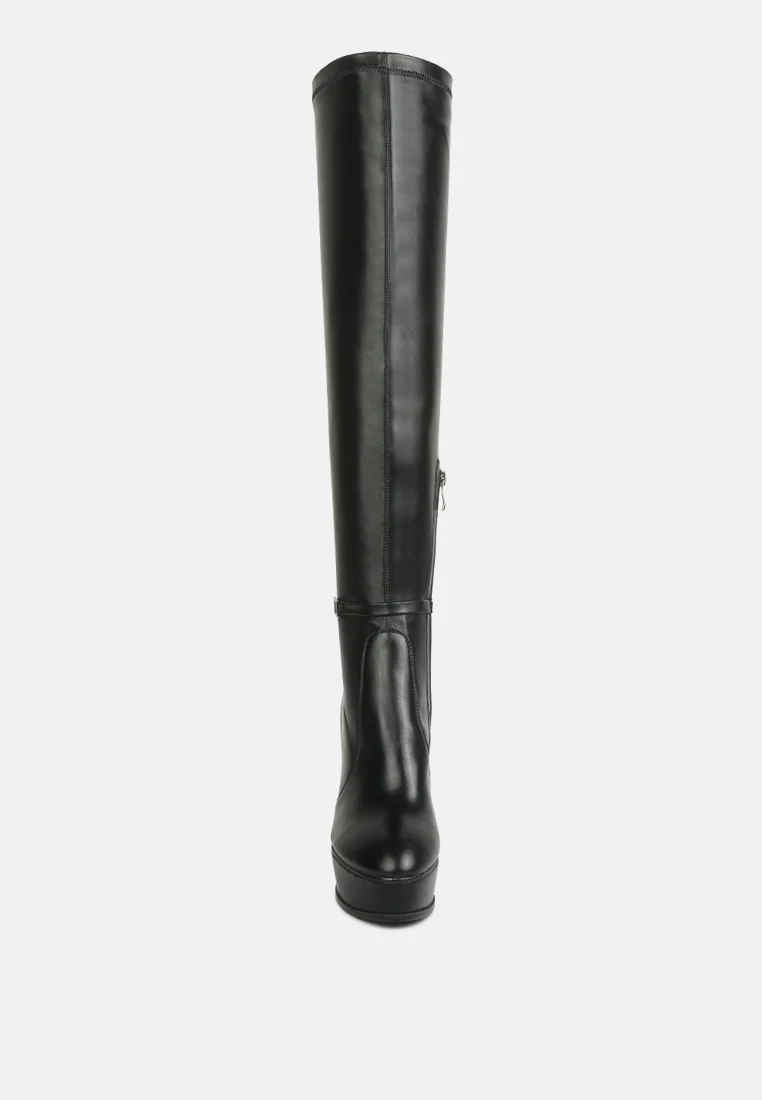 TWINKLES Patent Stiletto Heeled Long Boots in Black - Image 4