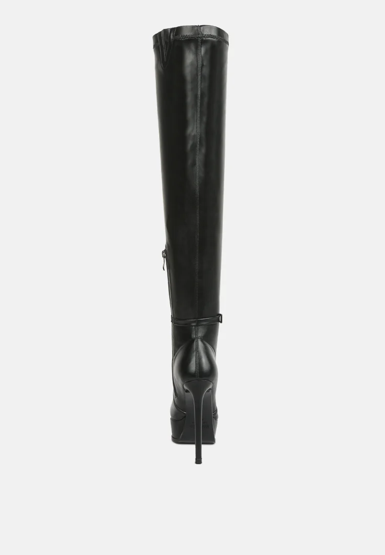 TWINKLES Patent Stiletto Heeled Long Boots in Black - Image 5
