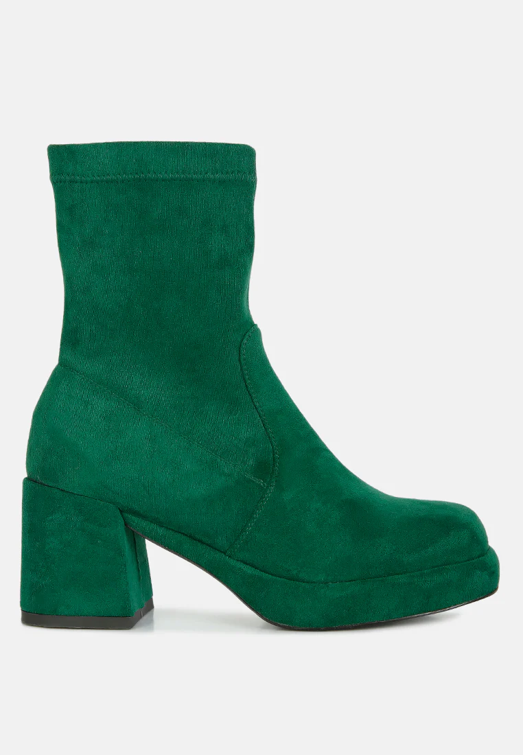 TWO-CUBES Dark Green Suede Platform Ankle Boots - Image 2