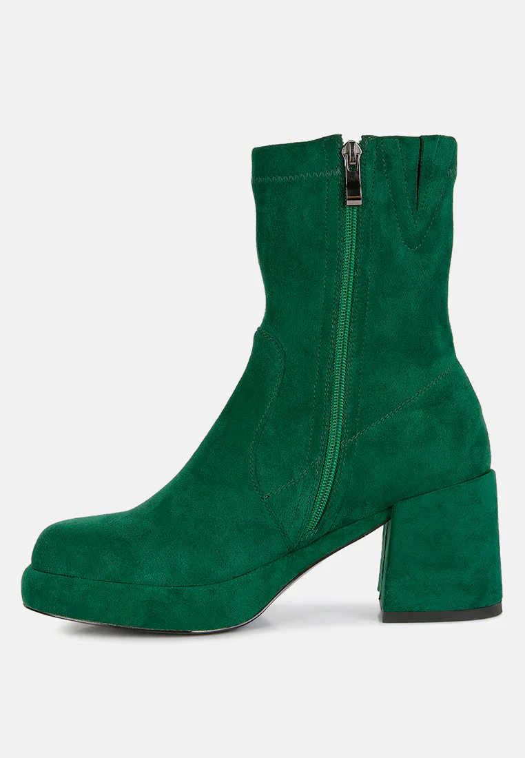TWO-CUBES Dark Green Suede Platform Ankle Boots - Image 3