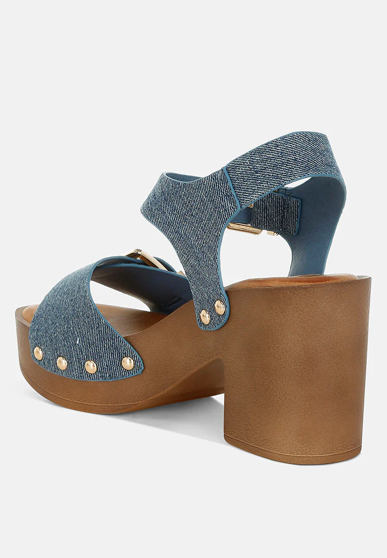 Vipasa Studded Denim Clog Sandals - Image 3