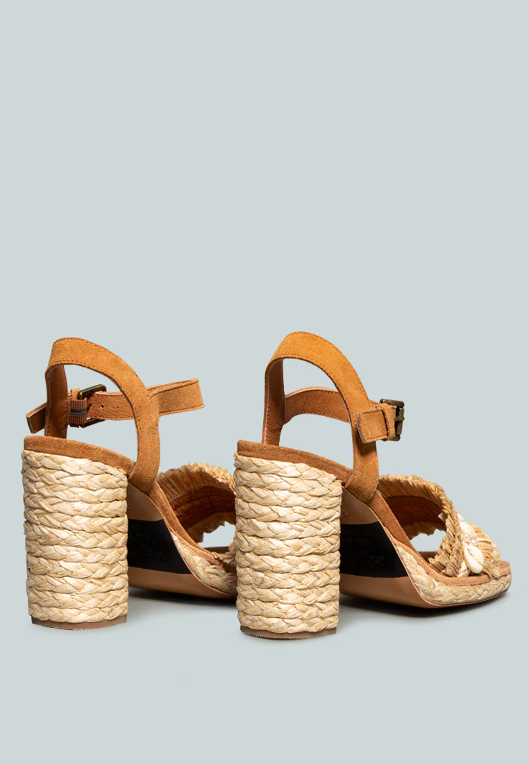 WILLIS Tan Cowrie Raffia Handmade Block Sandal - Image 3
